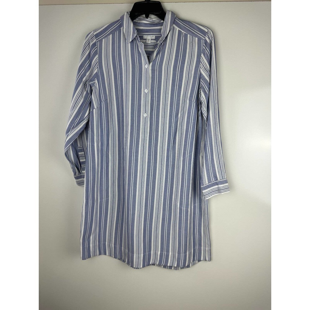 J. Jill Tunic Shirt Dress Long Sleeve Blue White Striped Women's Medium Petite - Picture 5 of 11